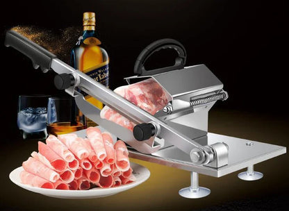Manual Spring Meat Cutting Machine with stainless steel body and adjustable slice thickness