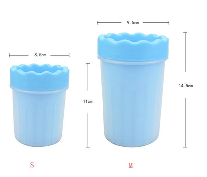 Premium Silicone Dog Paw Washer Cup in pink, blue, and green colors for easy and gentle cleaning of your dog's paws