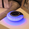 DEAMAK-1 Bluetooth speaker and LED desk lamp in folded position showing touch controls.