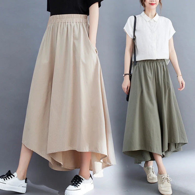 Women's fashionable loose wide-leg cropped pants in black, light green, blue, and apricot