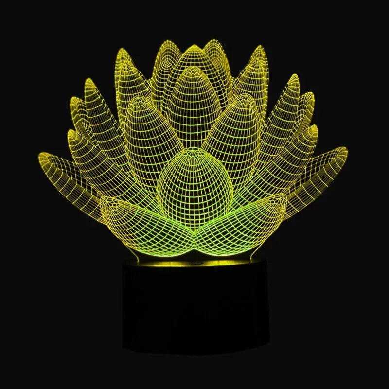 White acrylic lotus-shaped LED night light with touch control on a wooden surface