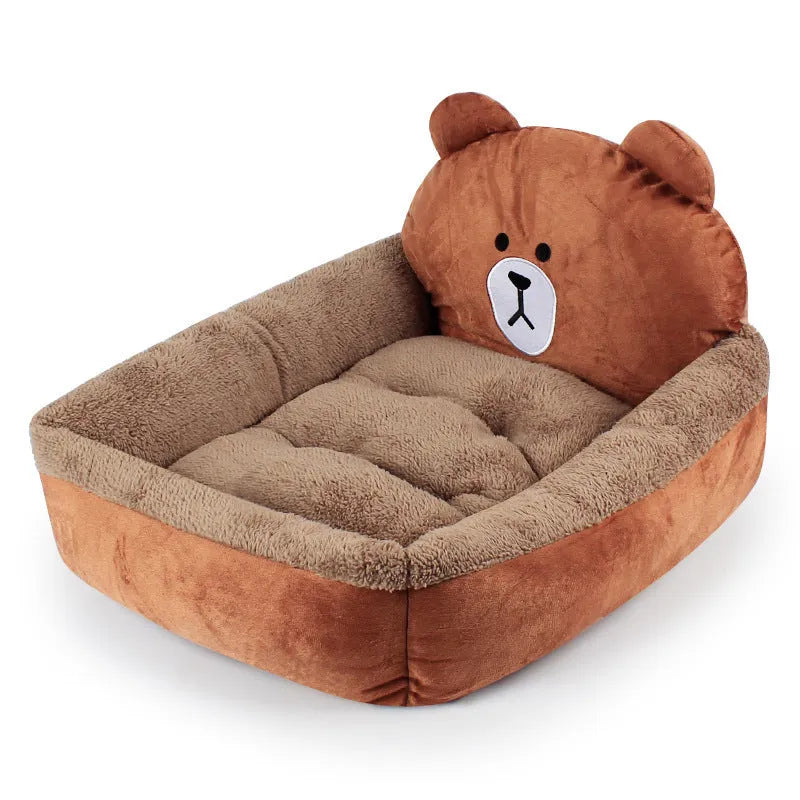 Warm plush pet kennel mat with dog head style, small size 40x50cm, on a wooden floor