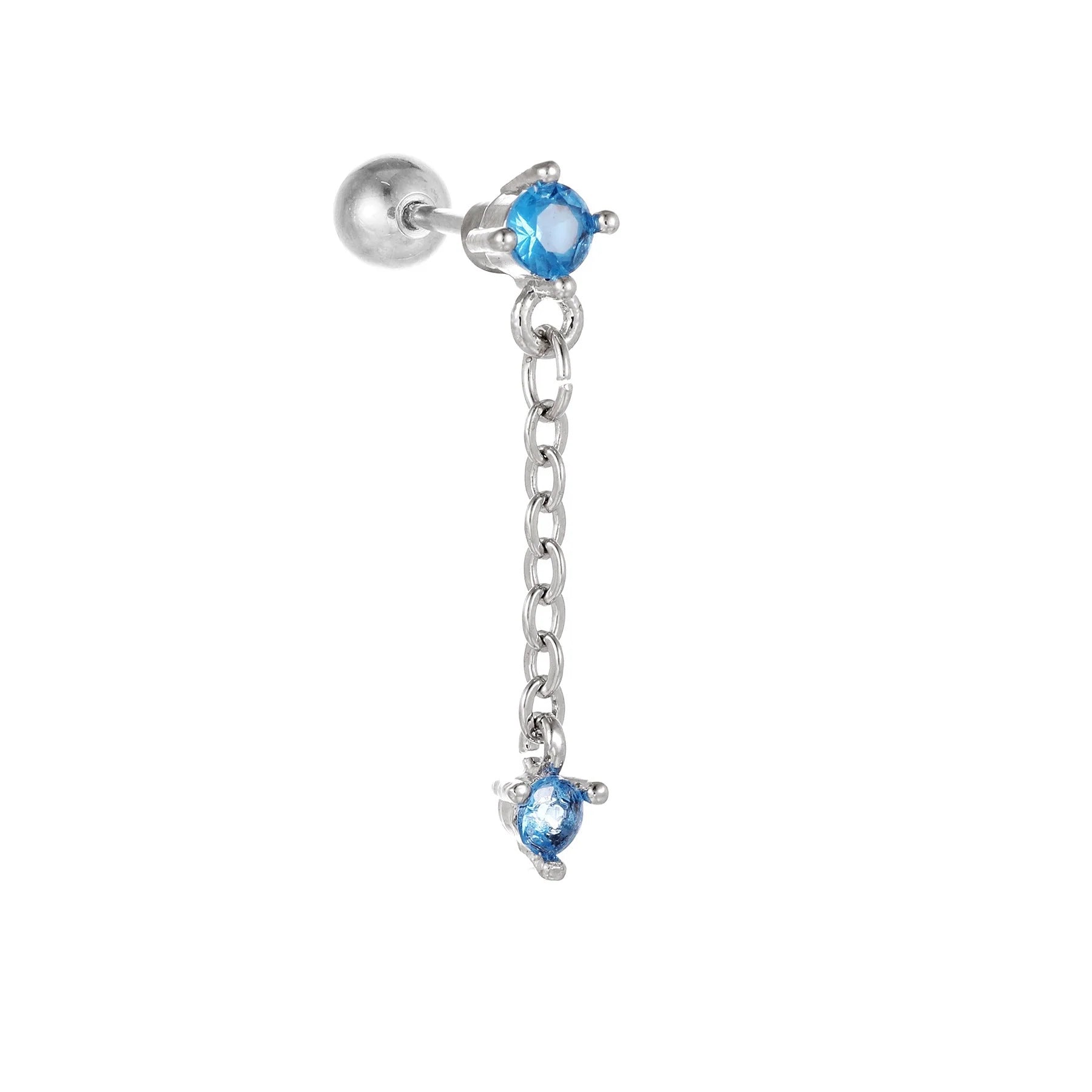Star and moon cubic zirconia stainless steel cartilage earring in gold and white K options