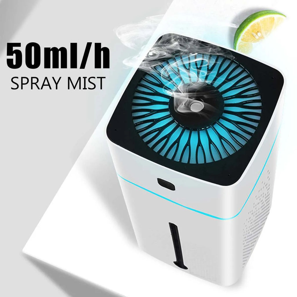 Black and white desktop humidifier measuring 103x103x218mm with 1000ml capacity
