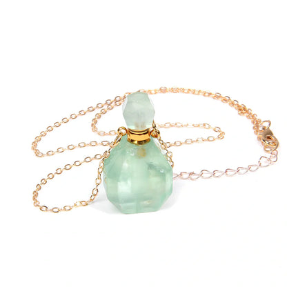 Crystal perfume bottle pendant necklace with tiger eye cap on 45 cm silver chain, 4 cm size in FI0636 colour variant