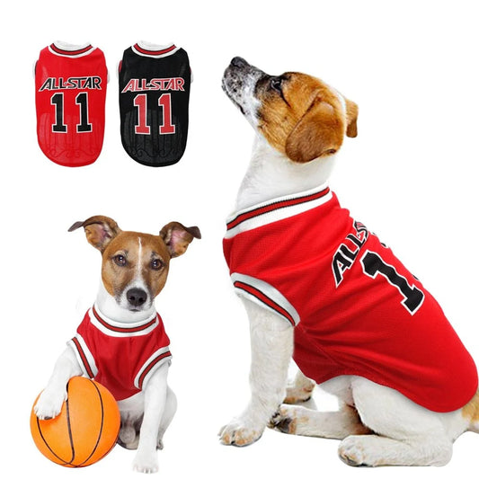 World Cup themed cotton dog vest in black and red, sizes S to XXL
