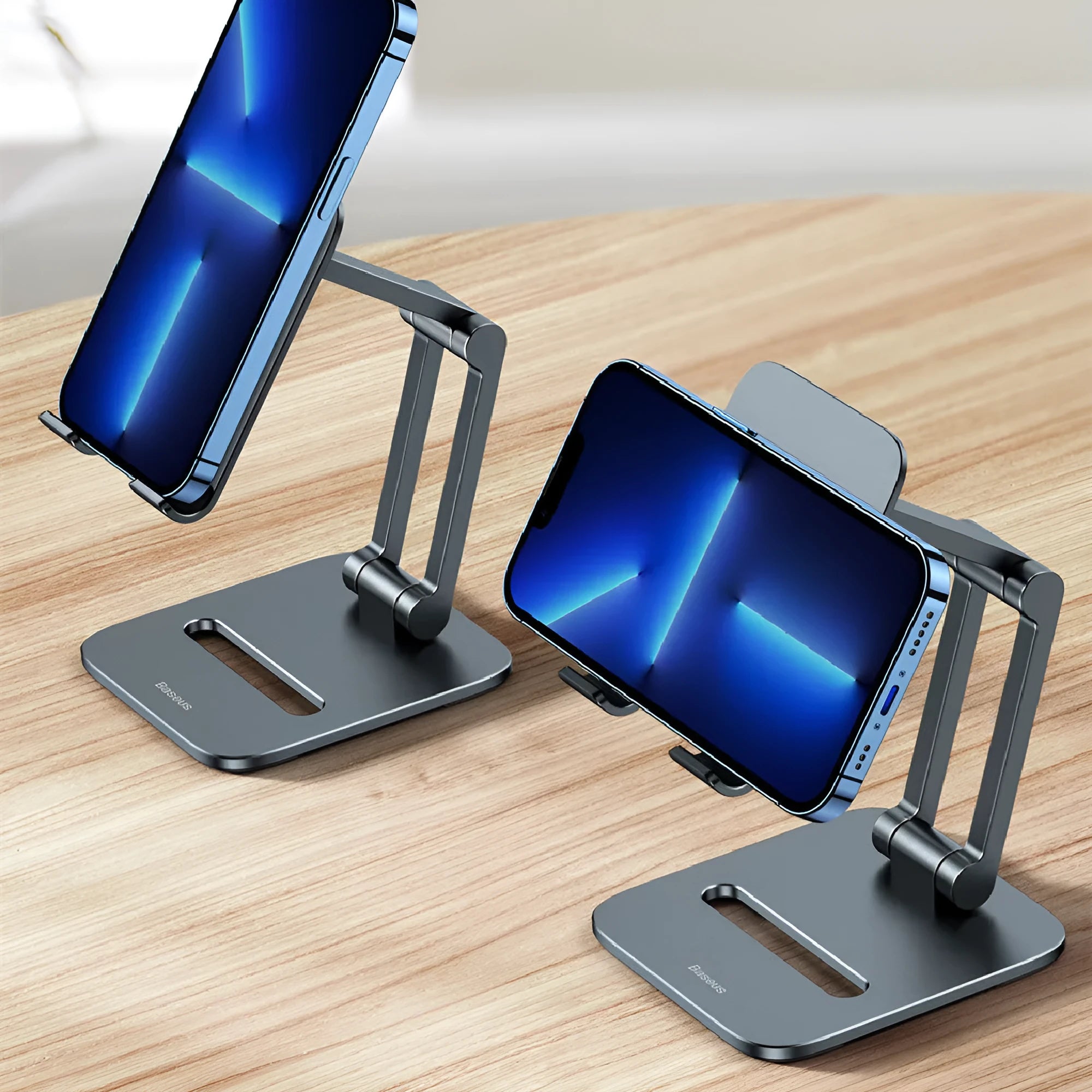 Deep space grey aluminium folding stand for tablets and mobile phones