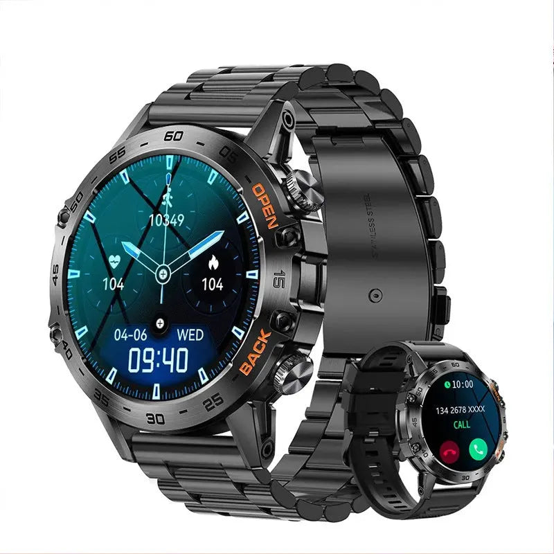 Bluetooth calling smart watch with IPS touch screen on a black silicone strap.