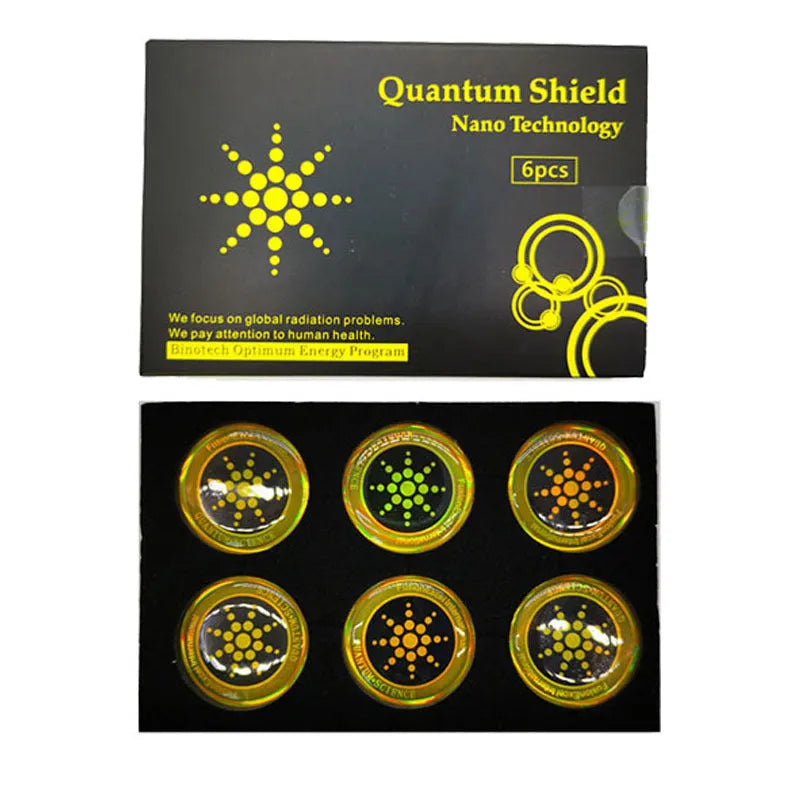 Box of 6 anti-electromagnetic wave stickers for mobile phones in gold and silver colours