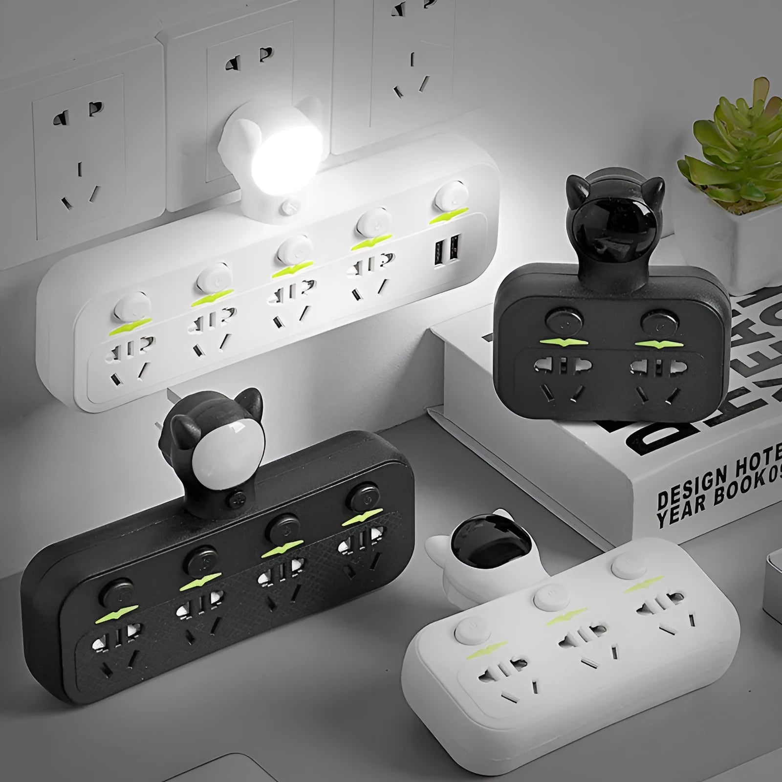 Smart socket with anti-leakage plug in lighted black for home office use