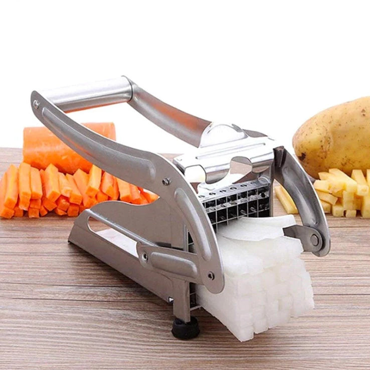 Stainless steel vegetable cutter with dual mesh sizes for versatile food preparation