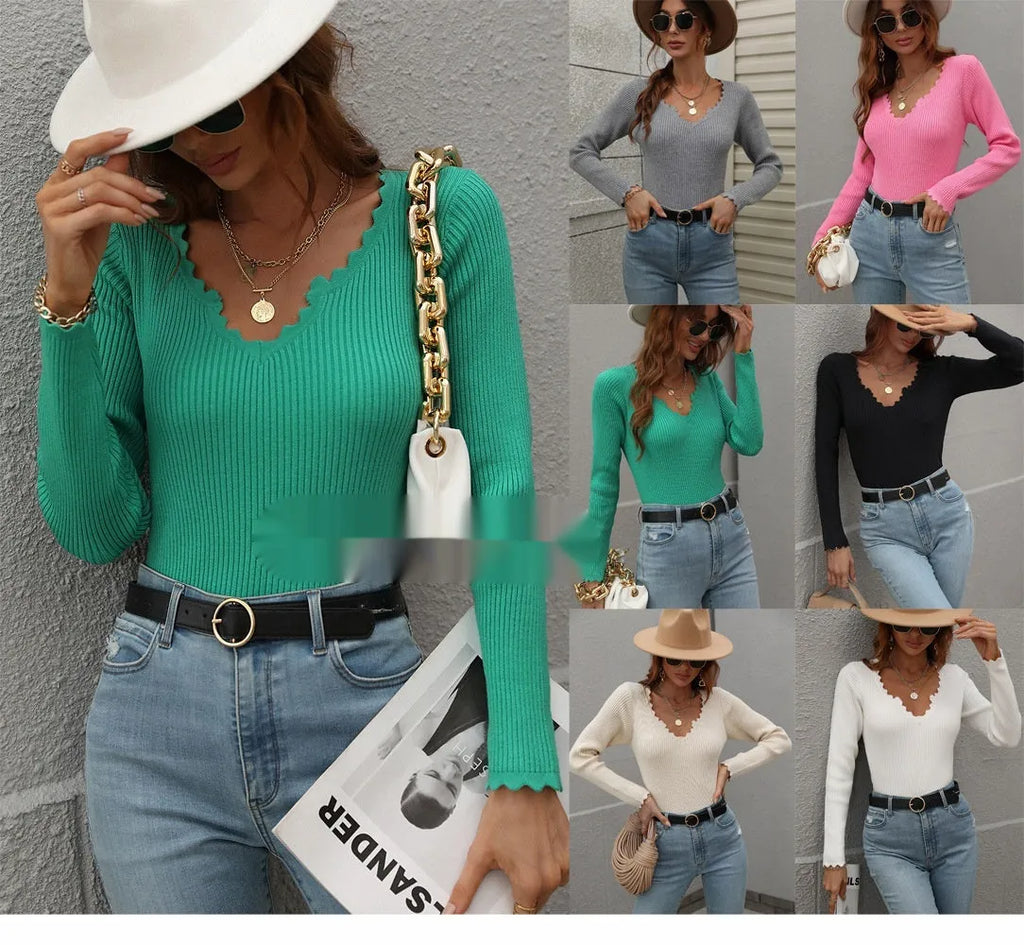 Women's loose solid colour viscose knitwear sweater, slim fit pullover with patchwork design, available in multiple colours