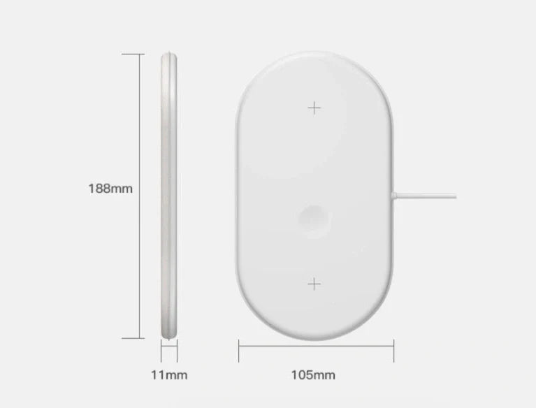 White 3-in-1 wireless charger station with Micro USB port and charging indicator