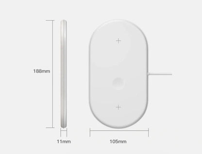 White 3-in-1 wireless charger station with Micro USB port and charging indicator
