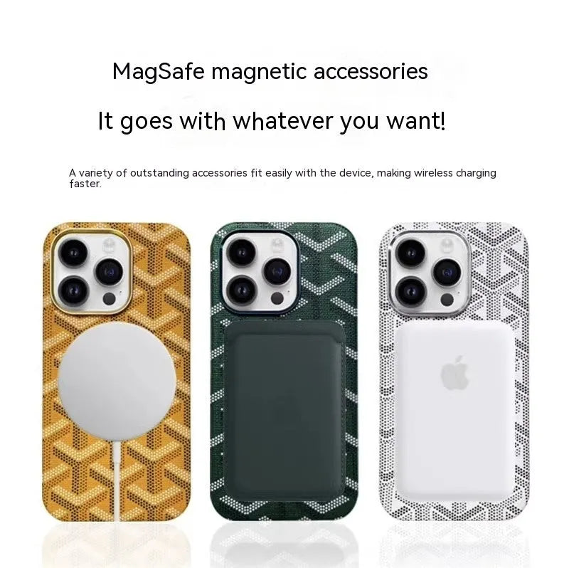 Leather magnetic drop-resistant phone case for Apple iPhone in gold with all-inclusive design