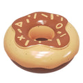 Pink, yellow, and chocolate coloured donut-shaped dog chew toy with textured surface for dental cleaning.