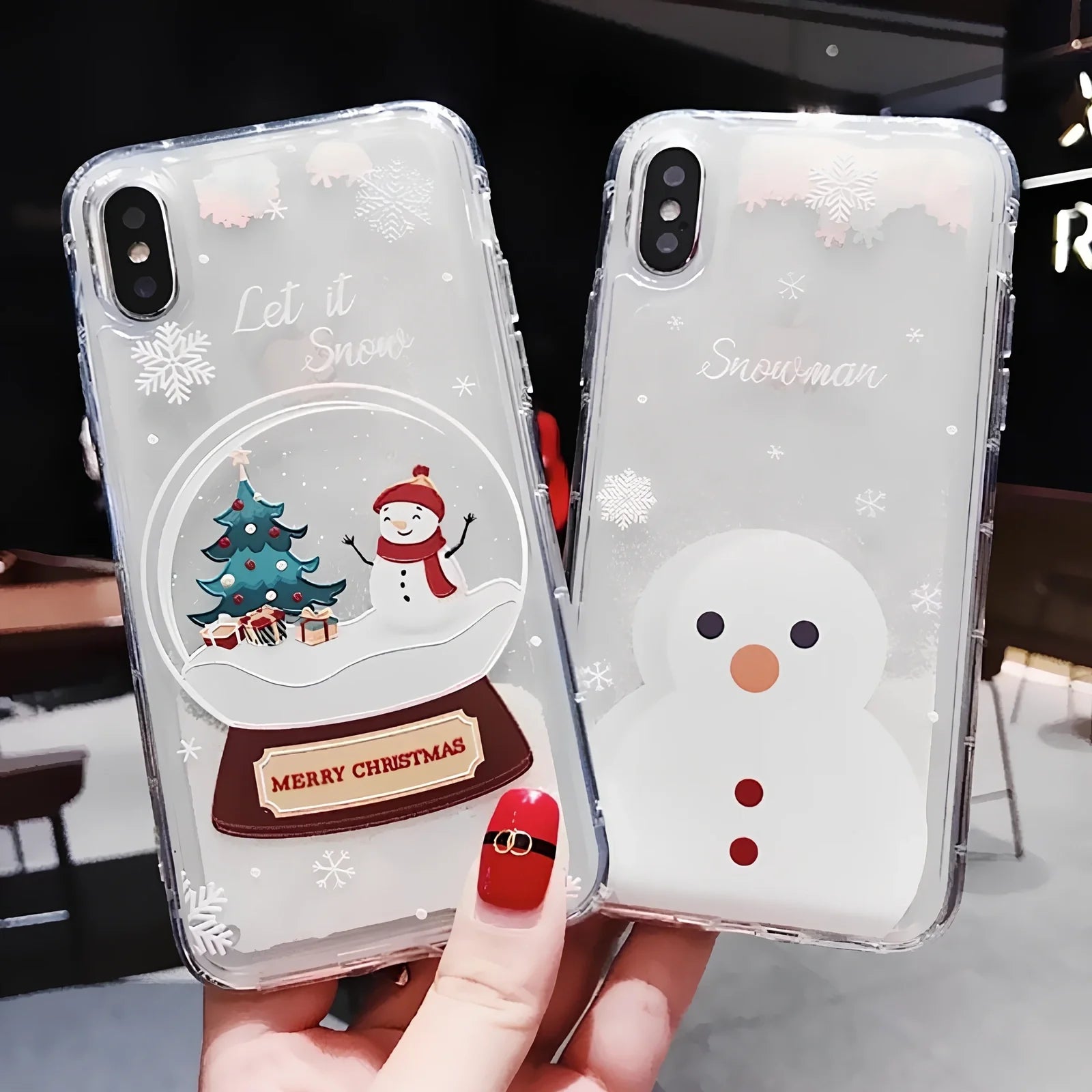 TPU iPhone case with snowflake and sand Christmas pattern, anti-fall design for Apple models 6-11