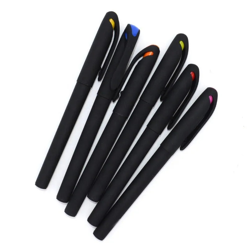 Pack of 10 assorted colour plastic gel pens with black refills, 14cm long.