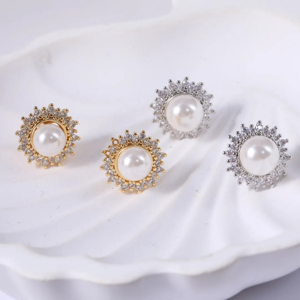 Light luxury women's copper flower earrings with electroplated finish, available in gold or silver, petal design