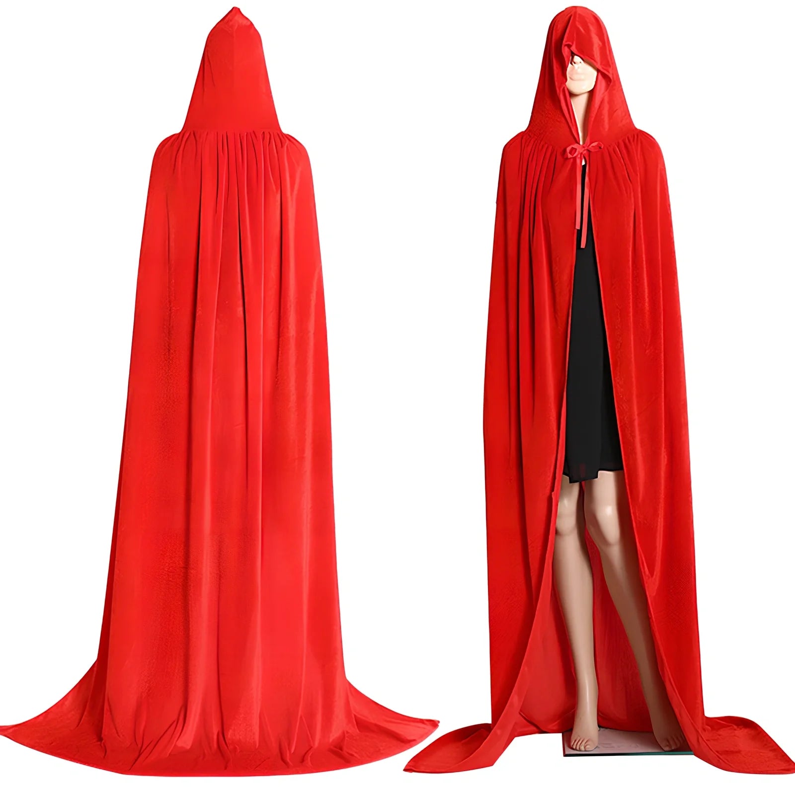 Golden velvet Halloween cloak in purple, 130 cm length with 48 cm hood and neck tie for wizard cosplay