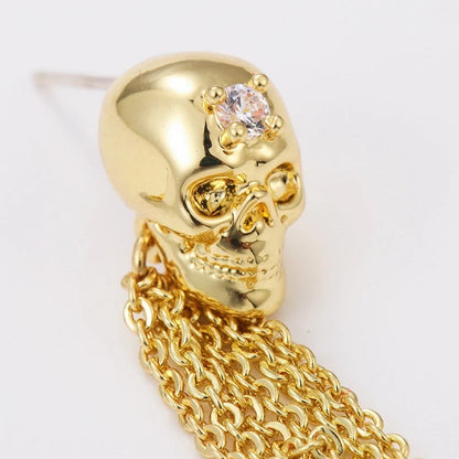 Punk Punk Skull Pendant Earrings with inlaid zircon in tassel, hoop, and retro door lock styles