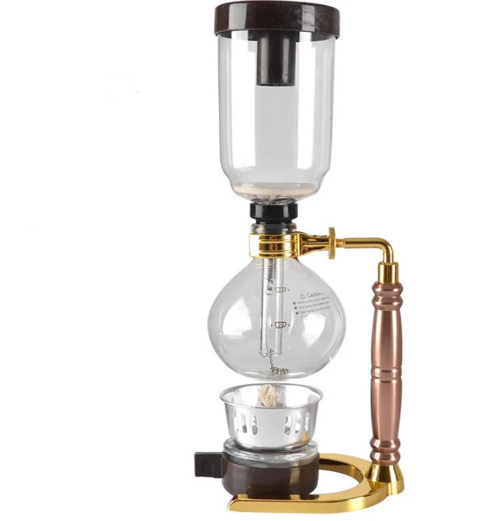 Siphon Coffee Maker with glass pot and wooden handle for 3 people