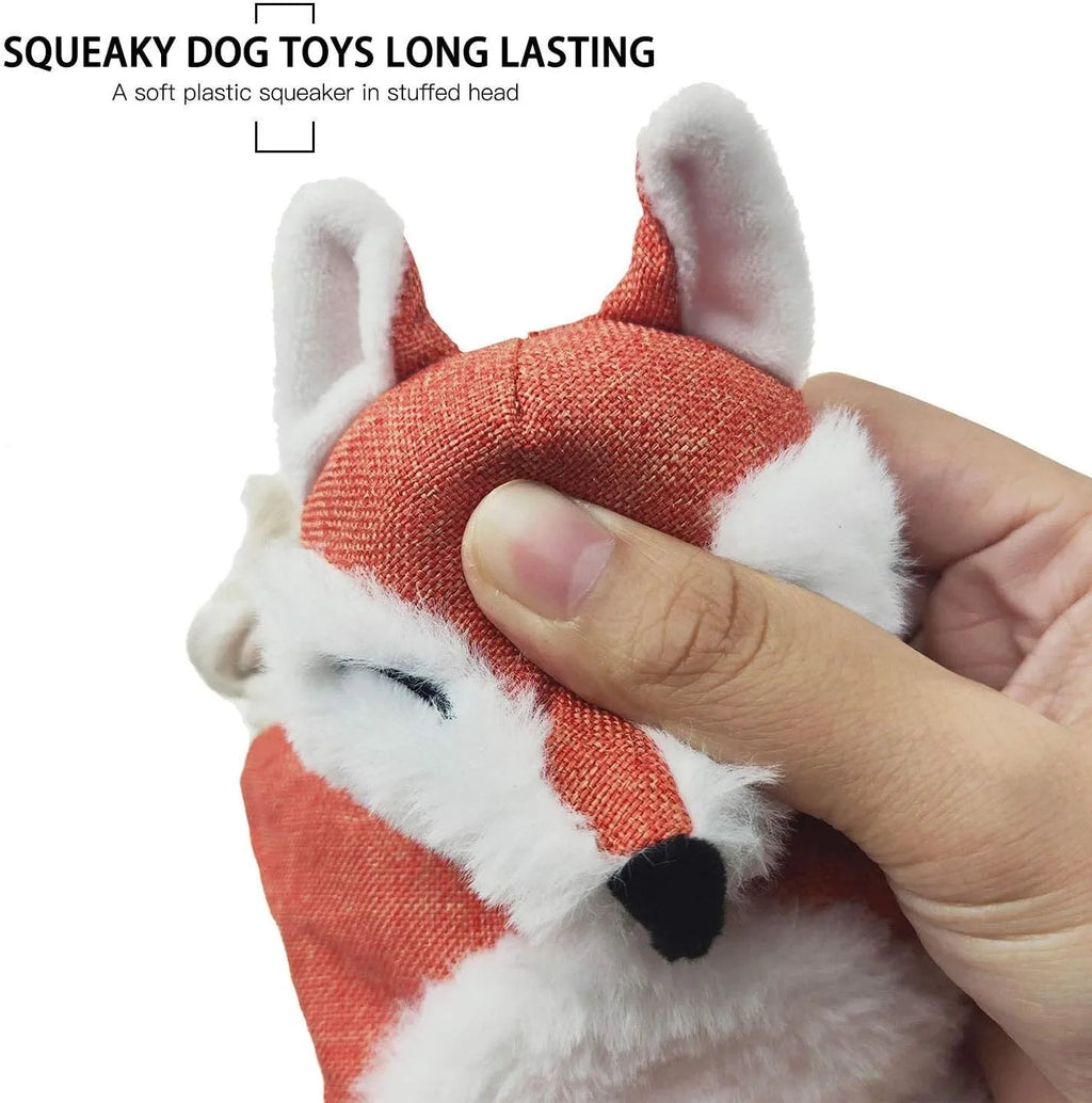 Fox-shaped plush dog toy with rope arms and legs in brown colour