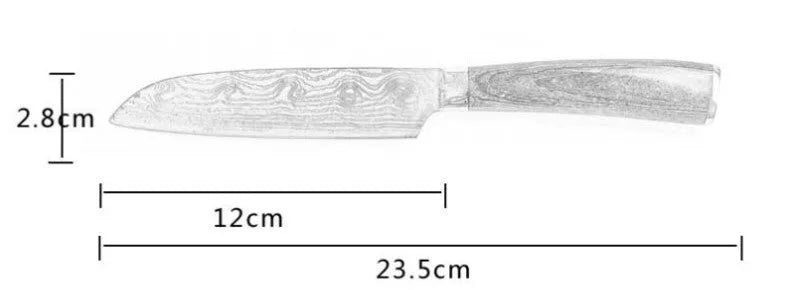 7Cr17 stainless steel kitchen knife with laser Damascus pattern on blade and colour wood handle
