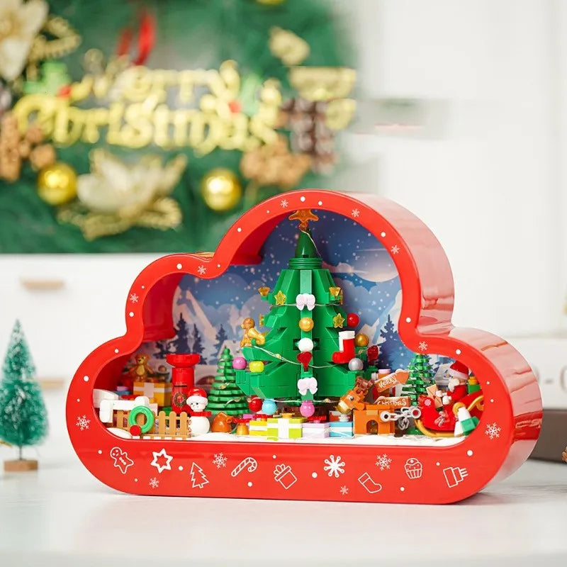 Christmas themed building block night lamp with decorative mirror frame and soft LED lighting