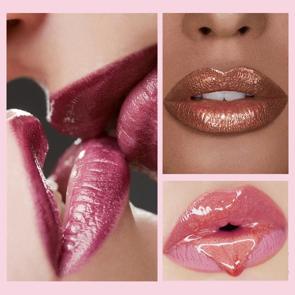 6-colour set of glittering pearlescent lip lacquer tubes in metallic finish shades 01 to 06