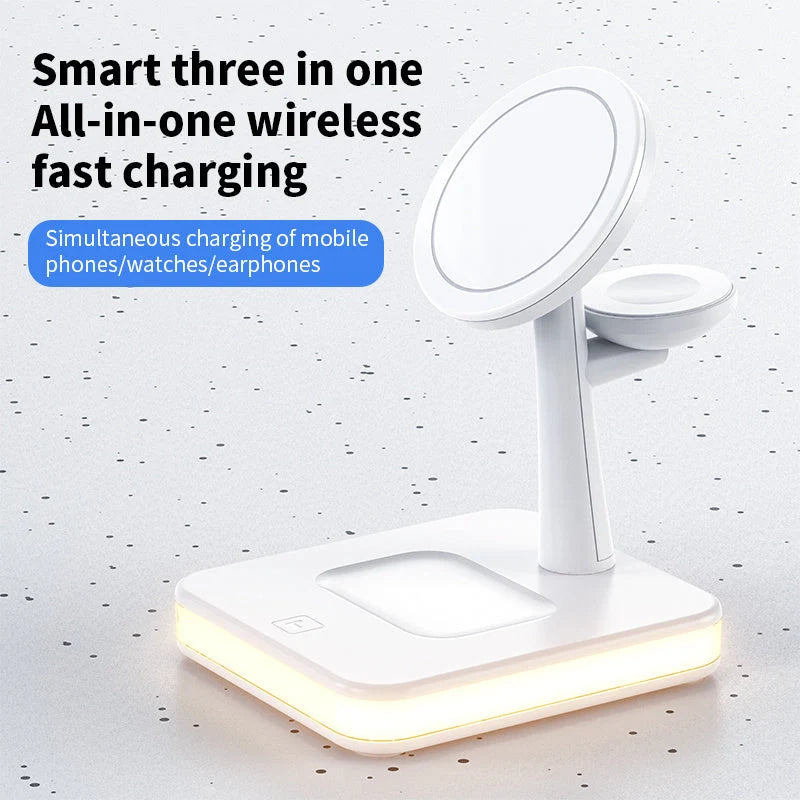 4 In 1 Magnetic Wireless Charger Stand Fast Charging Dock Station in white and black