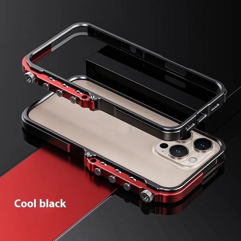 Metal anti-fall phone case with aluminium alloy frame for Apple 15PRO MAX in border style, black and red colour