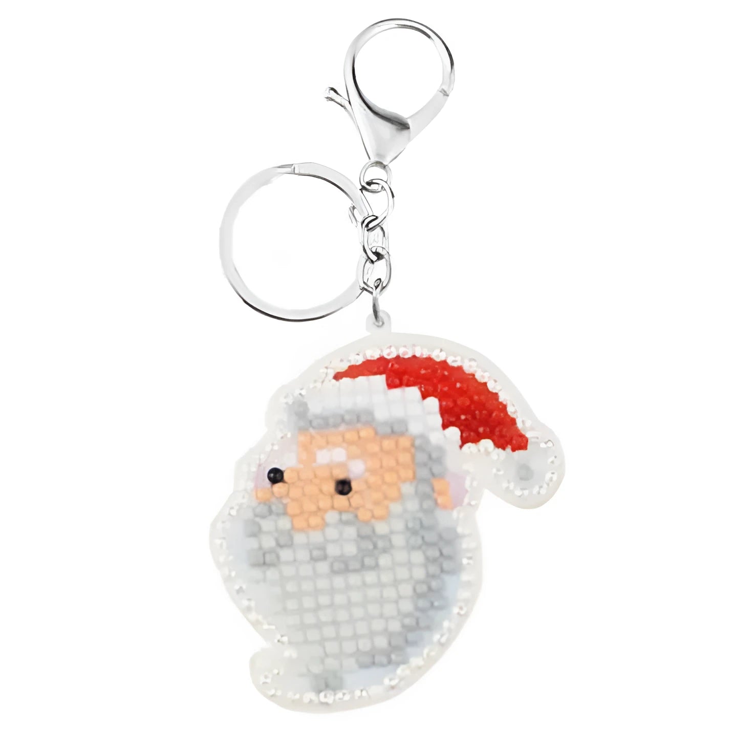 Animal diamond painting keychain kit with rhinestones in ladybird, Santa Claus and unicorn designs on white background