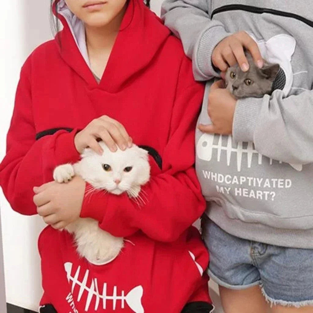 Women's cotton hoodie with unique cat pet pocket design in various colours