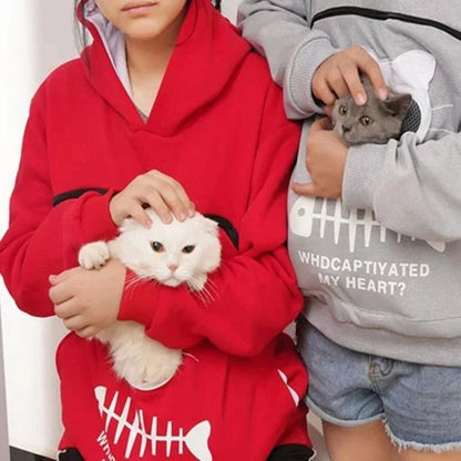 Women's cotton hoodie with unique cat pet pocket design in various colours