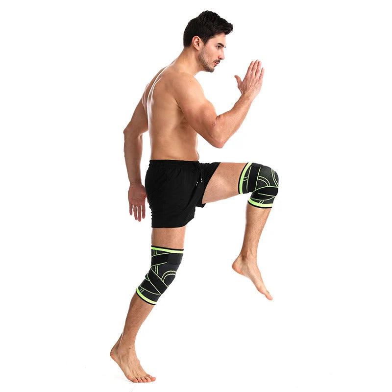 Breathable sports knee pads in fluorescent green, orange, and black for cycling and basketball