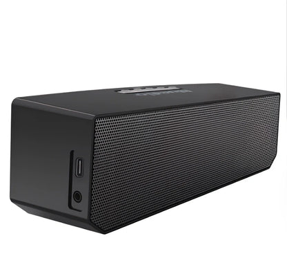 Bluedio BS-5 Mini portable Bluetooth speaker showing 3D stereo output and 10m wireless range