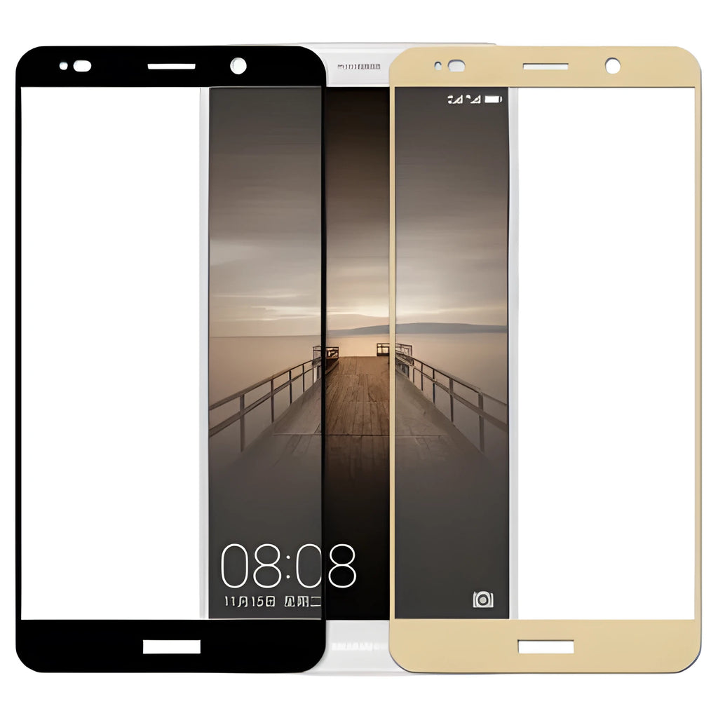 HUAWEI Mate10 mobile phone with toughened glass screen protector showing full coverage and colour options