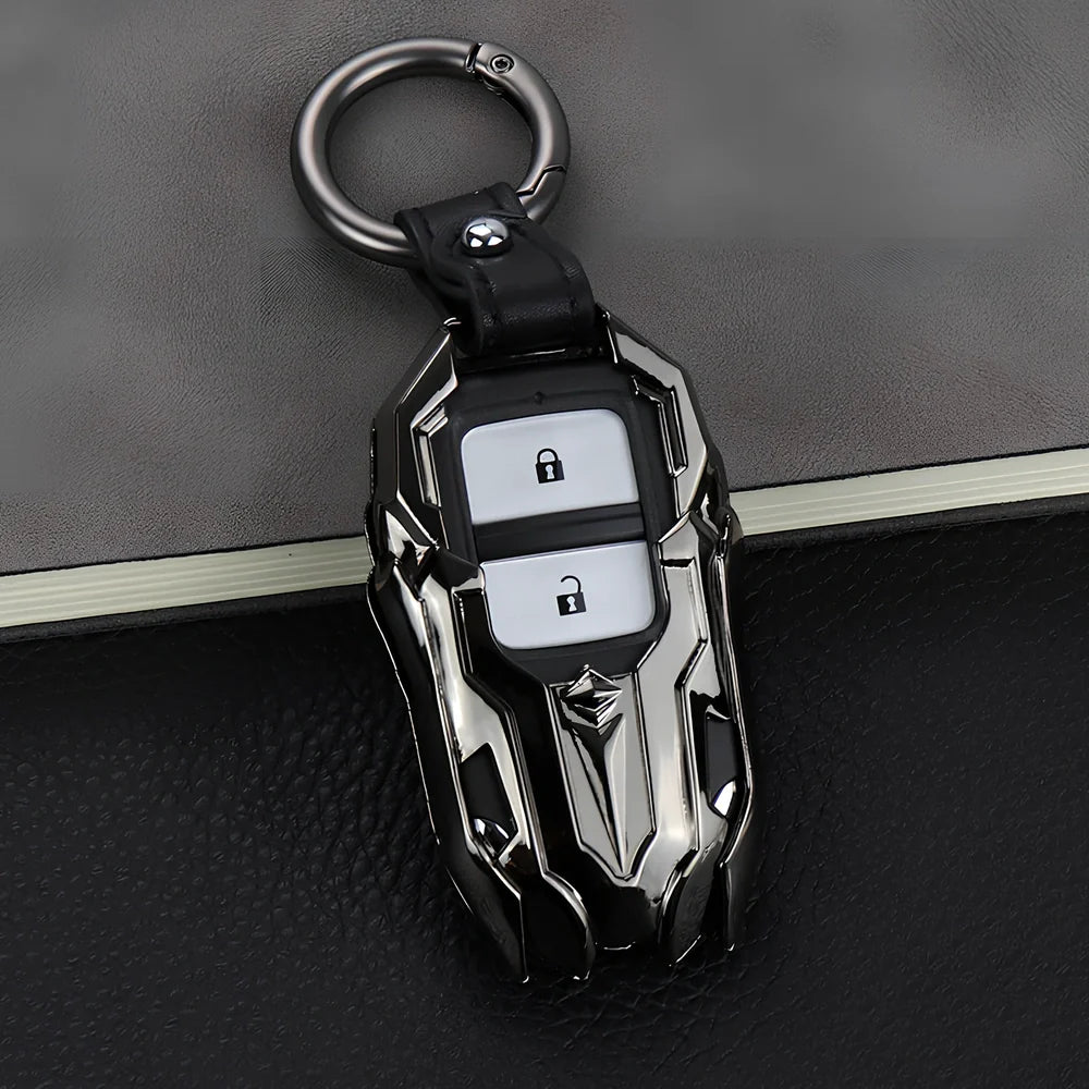 Black zinc alloy car key cover, 6 cm long, protecting fob from fading with signal-safe design