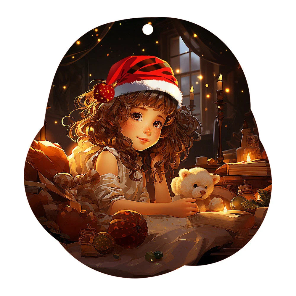 A charming acrylic car-shaped ornament with vibrant colors and a reflective finish, perfect for Christmas decor.