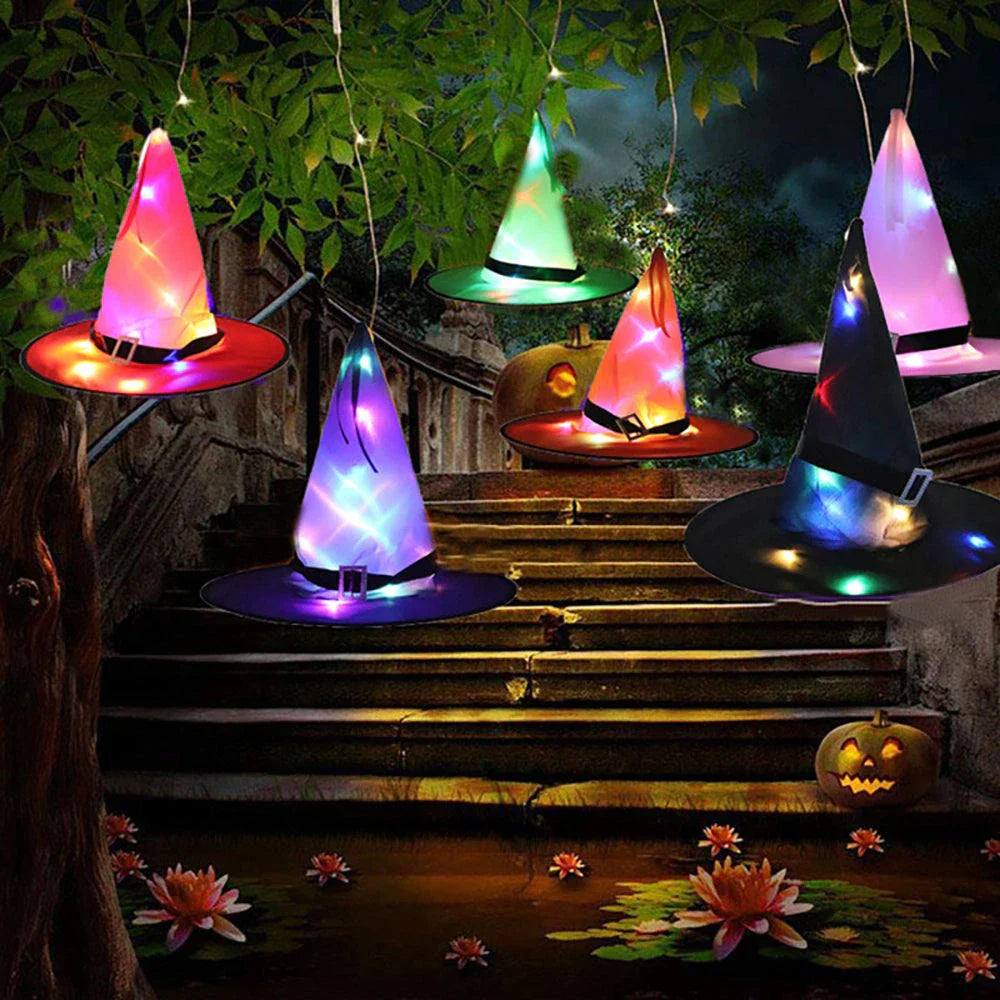 Glowing witch hat with LED lights for Halloween decor