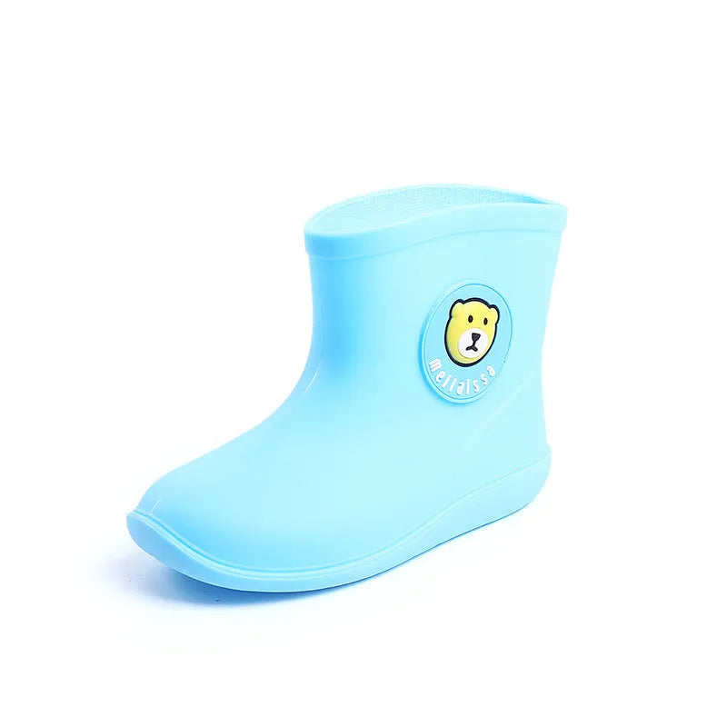 Children's short non-slip waterproof PVC rain boots in cartoon colours, yellow pink and blue options