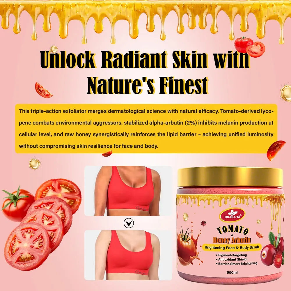 Tomato & Honey Arbutin Body Scrub Brightening Face Whitening Skin Care 500ml tub