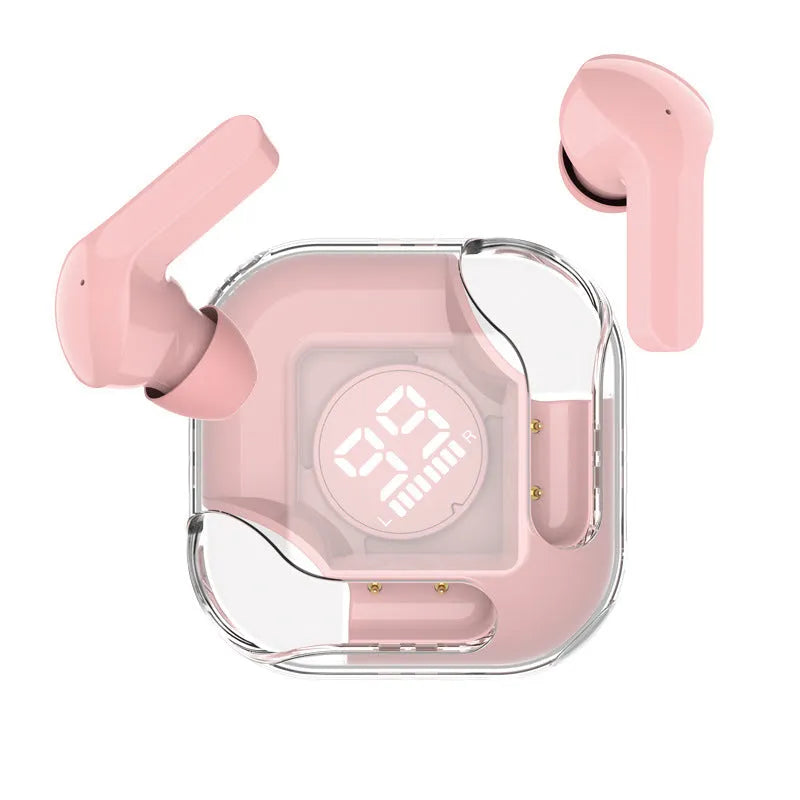 TWS wireless Bluetooth in-ear headset shown in one of five colours: white, black, pink, blue, or green.
