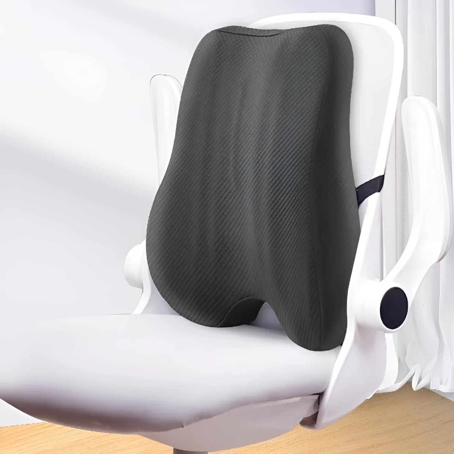 Office station chair lumbar support cushion measuring 40x40x8cm in grey, navy blue and pink colours