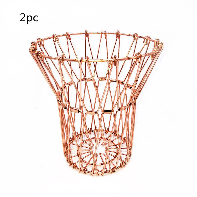 Stainless steel foldable fruit tray with Nordic design and copper finish