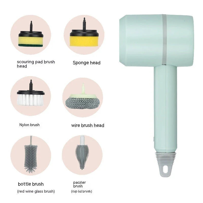 USB rechargeable electric cleaning brush for kitchen and bathroom with multiple brush heads