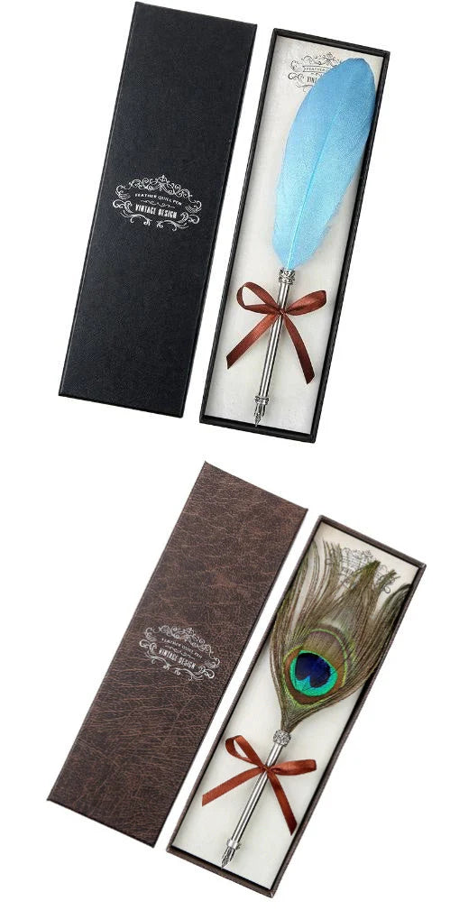 European Retro Feather Pen with stainless steel shell and gift box packaging