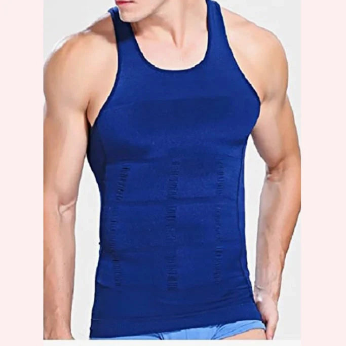 Men's black and white tummy shaping vest with U-neck design