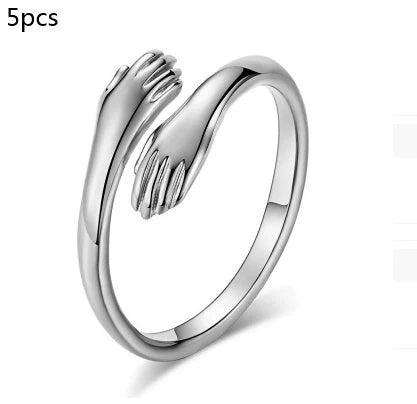 Adjustable Alloy Hands Hug Ring in silver and gold with geometry design